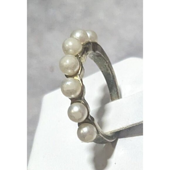 Vintage Coquette Glam Single Row Faux Pearl Ring Size 6 - Picture 4 of 14